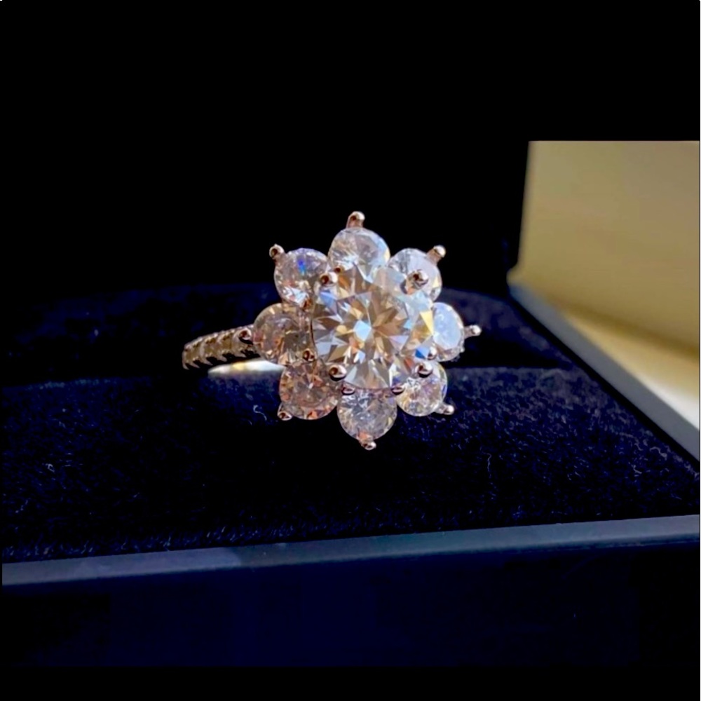 2ct colorless moissanite ring, full details in the moissanite report. Color D.